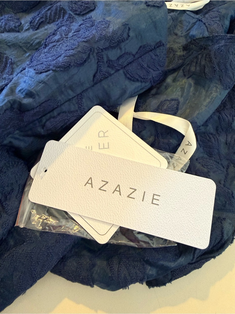 Azazie Strapless Navy Floral Jacquard Mermaid Gown - Picture 3 of 4